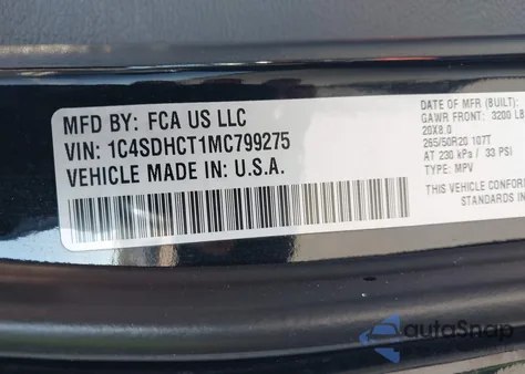 2021 Dodge Durango R/T Rwd z USA, uszkodzony, nr VIN 1C4SDHCT1MC799275